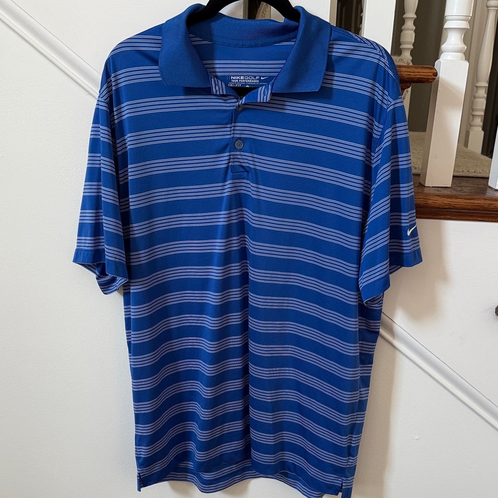 NIKE GOLF Men's Blue Striped Polo Shirt